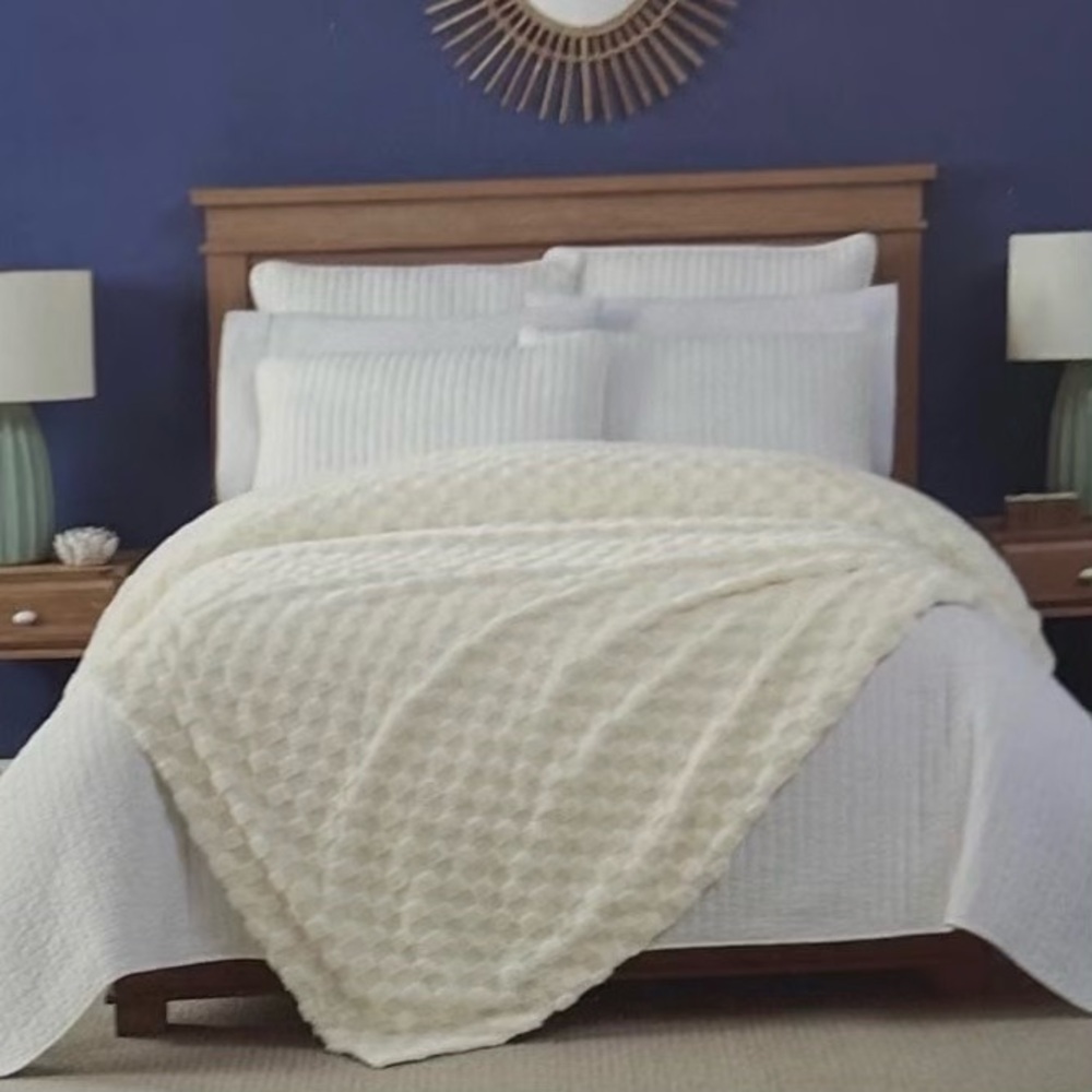 Rachel Roy Ivory and White Faux Fur Checkered Blanket/Quilt